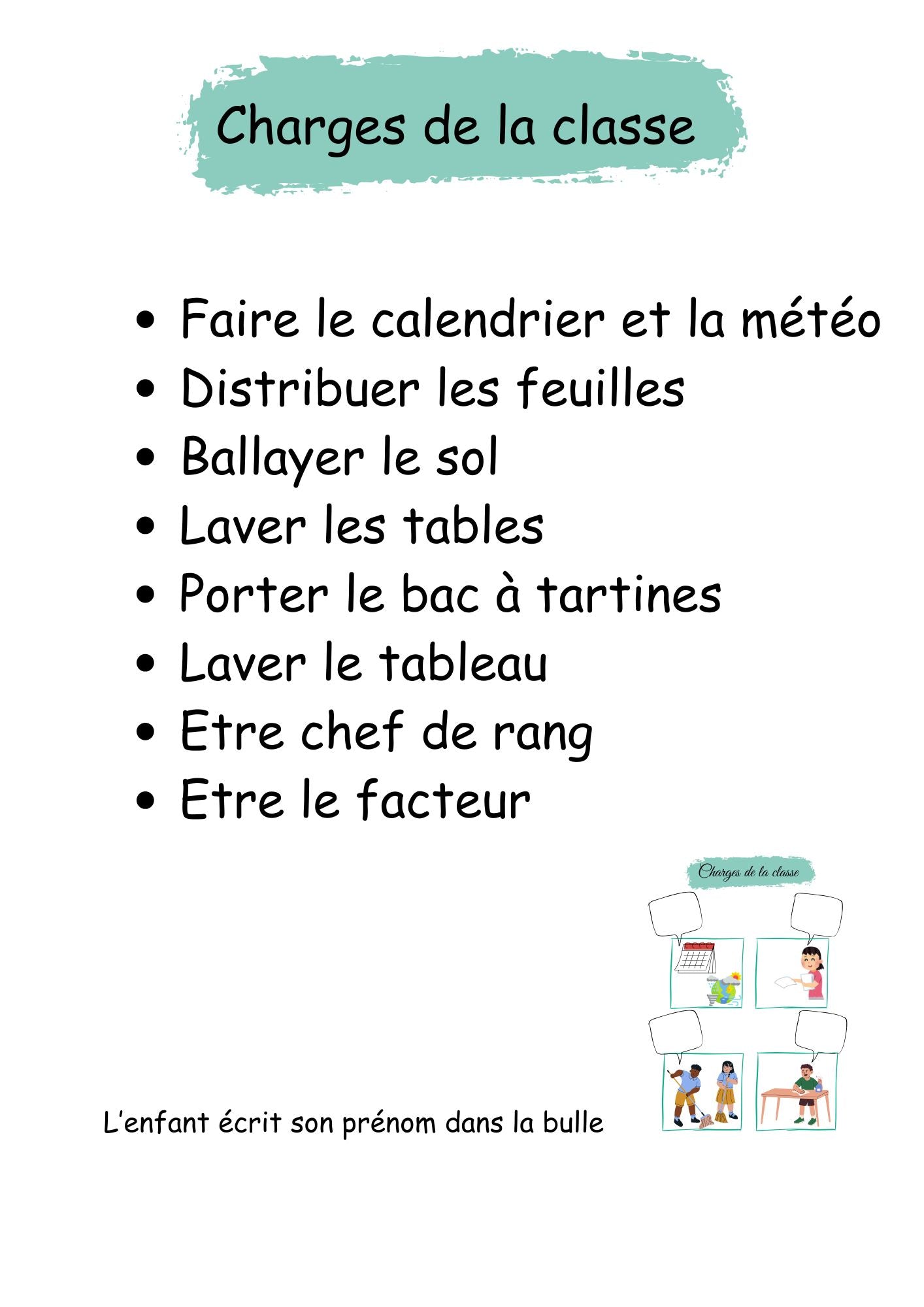 Tableau des charges